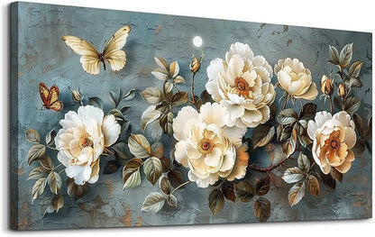 PHAOHUAXM Canvas Wall Decor For Bedroom Wall Art For Living Room Office Decor Abstract White Flower Wall Paintings Pictures Modern Artwork Posters Restaurant kitchen Home Decor Aesthetic 20"x40"