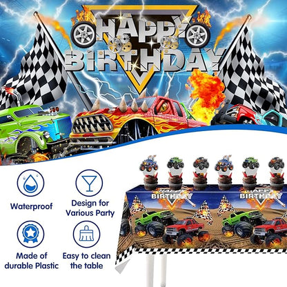 Monster Truck Birthday Party Decorations Men,Happy Birthday Banner,Balloon Arch Kit,Foil Balloons,Cake toppers