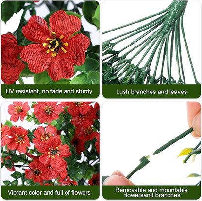 INSPRING Artificial Faux Outdoor Outside Flowers Plants, 2 PCS Fake Silk UV Resistant Look Real Red Daisy Trailing Vines for Front Door Porch Planter Urn Patio Balcony Decoration