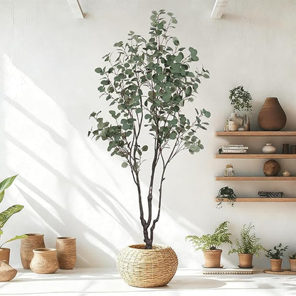 6.9ft Tall Artificial Eucalyptus Trees, Realistic Eucalyptus Tree with Sturdy Plastic Pot, Artificial Plants Tree for Home Office Indoor Outdoor Party Wedding Christmas Decor