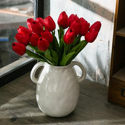 20pcs Red Artificial Tulip Flowers, Silk Fake Flowers 13" for Mother's Day, Easter, Valentine’s Day Gifts in Bulk, Home, Kitchen, Wedding Decorations