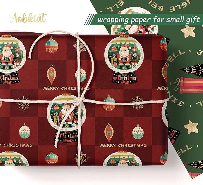 Aobkiat Christmas Wrapping Tissue Paper for Bag,24 Sheets Red Green Gift Wrap Paper for Xmas Decor,Family Friends Present Packaging,DIY Craft,20×15inch