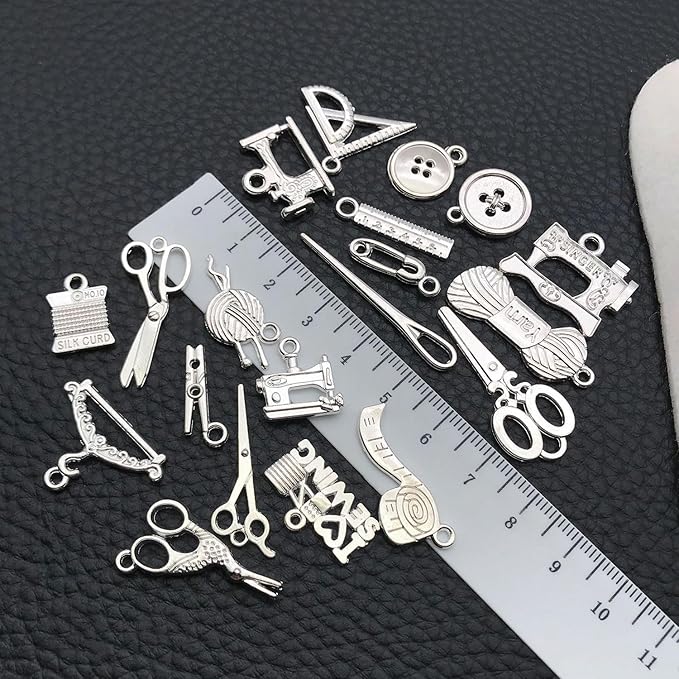 WOCRAFT 60pcs Bright Silver Sewings Charms Bracelet Charms for Jewelry Making Sets DIY Necklace Bracelet Keychain Crafting Charms Kit Craft Supplies (SN915)