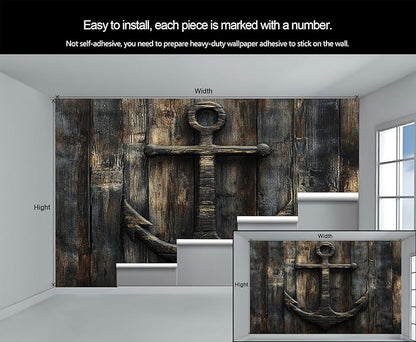 Nautical Anchor Wall Mural, Coastal Style Anchor 3D Wall Murals, Ocean Nautical Wallpaper Mural, for Living Room Bedroom Large Wallpaper Indoor Decor 59" W x39.4 H