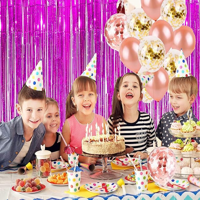 BRAVESHINE Hot Pink Tinsel Foil Fringe Curtains - 2Pcs 3.2x8.2ft Metallic Party Streamers Backdrop for Christmas Girl Birthdays Bridal Shower Bachelorette Engagement Hawaiian Luau Party Decorations