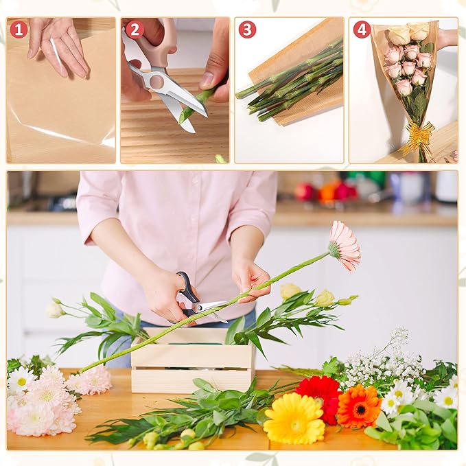 JOYIT Flower Bags for Bouquets, 50PCS Kraft Wrapping Bags, 9.8in x 18in Floral Wrapping Paper Sleeves for Floral bouquets Packaging