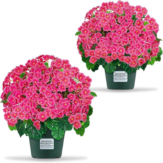 Artificial Handmade Geraniums with Flowers Scent 2 Pots Pink White Purple Lavender Lifelike Faux Geraniums Bushes Fake Flowers for Wedding Party Home Office Indoor Outdoor Plants Decor