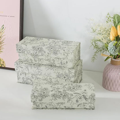 Soul & Lane Decorative Storage Boxes with Lids, Set of 3 Cardboard Boxes for Home Décor and Documents, Memory Organizers for Keepsakes with Magnetic Closure, Photo Storage, Elegant Floral