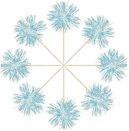 Gyufise 30Pcs Foil Firework Cupcake Toppers Sparkle Tinsel Cake Toppers Tinsel Drink Cake Decoration Cocktail Picks for Birthday Wedding Graduation Party Supplies Laser Blue
