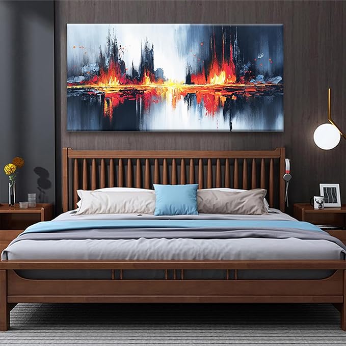 Large Black Abstract Wall Art For Living Room Canvas Art Wall Decor Painting Canvas Prints Red Gold Abstract Wall Art Picture For Bedroom Home Wall Decor Prints Artwork 29" X 58"