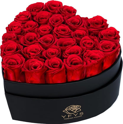 29-Piece Forever Flowers Heart-Shaped Box – Real Immortal Preserved Roses Lasting a Year, Perfect for Birthday, Girlfriend, Mother, or Wife, Valentine Day Gift for Her - Bright Red