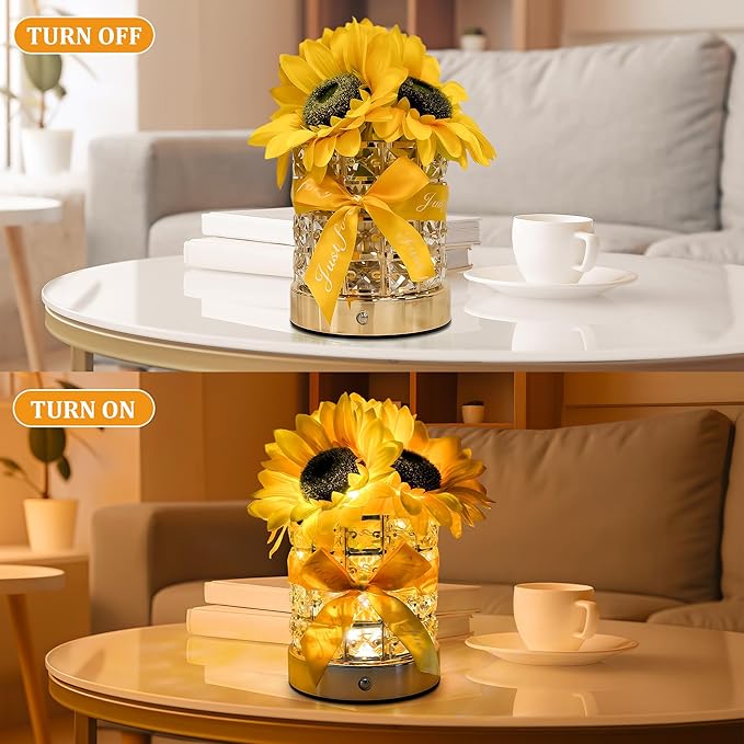 Sunflower Gifts for Women, Rechargeable Touch Table Lamp, 3 Color Infinitely Dimming Sunflowers Night Light, Flower Lamp for Bedroom Bar Home Decor, Christmas Birthday Gifts for Women Mom (Sunflower)