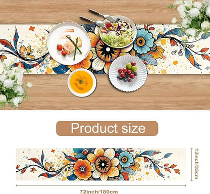 Abstract Eye Flower Table Runner – Vibrant Colorful Art Print, 13x72 Inch Linen-Look Fabric for Dining Table, Kitchen, Boho Home Decor, Psychedelic & Artistic Centerpiece Accent