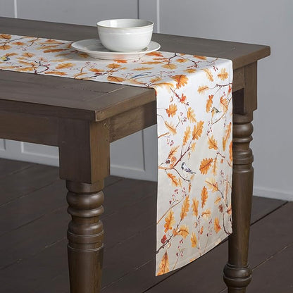 Maison d' Hermine Table Runner 100% Cotton Single Layer Table Runners 108 inches Long for Thanksgiving Christmas Decorations Home Kitchen Dining Party Wedding (Oak Leaves, 14.5" x 108")