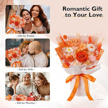 Eterfield Flowers for Delivery Prime, Forever Flowers Bouquet, Preserved Orange Roses Birthday Gifts for Her Women Wife Mom Grandma Graduation Valentine's Day Mother's Day