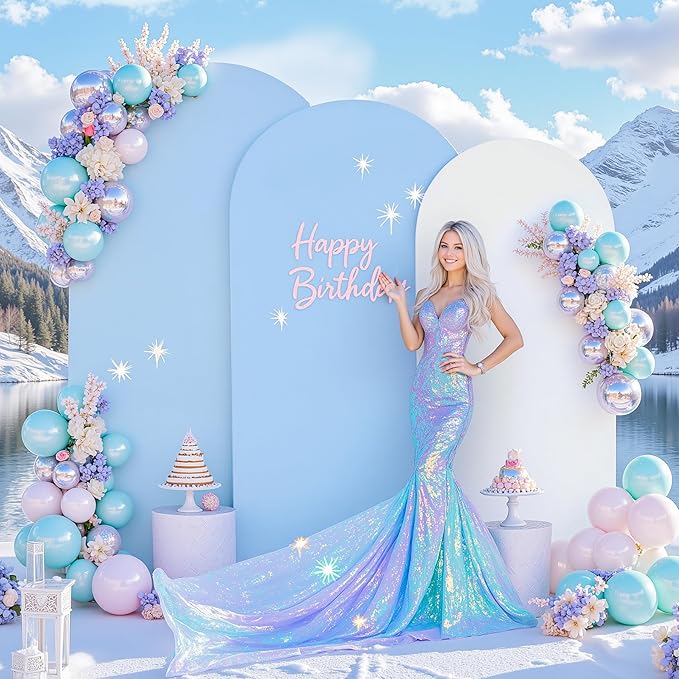 White and Blue Arch Backdrop Cover 6FT 5FT 4FT Arch Covers Stretchy Backdrop Set of 3, Wedding Arch Cover Spandex Fitted Double-Color Fabric Arch Covers for Party Baby Shower Birthday Decoration