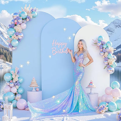 White and Blue Arch Backdrop Cover 6FT 5FT 4FT Arch Covers Stretchy Backdrop Set of 3, Wedding Arch Cover Spandex Fitted Double-Color Fabric Arch Covers for Party Baby Shower Birthday Decoration