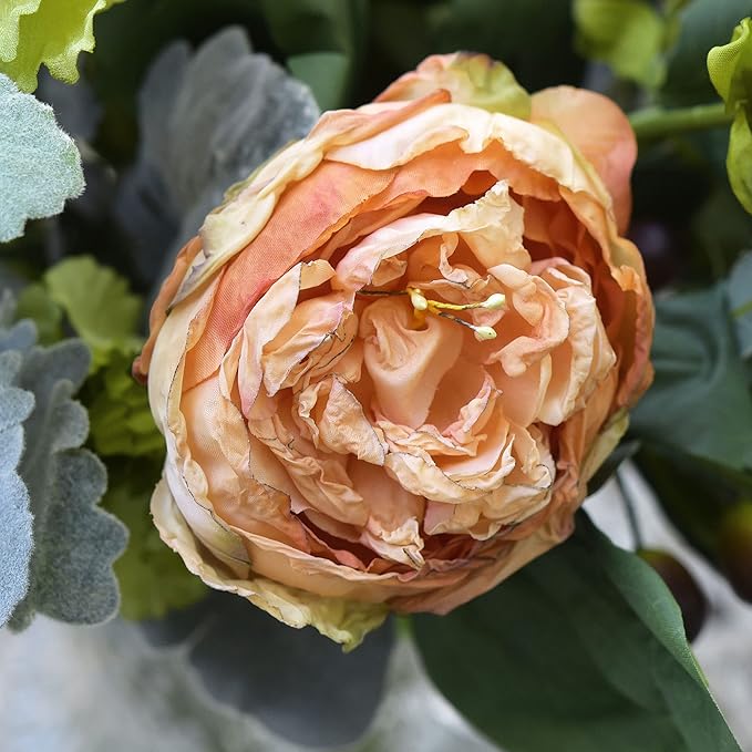 FiveSeasonStuff Vintage Dusty Coral Pink Peonies – Realistic Artificial Silk Flowers with Dry-Look Petals, 6 Stems for Rustic Antique Home & Wedding Bridesmaids Bouquet Bridal Showers