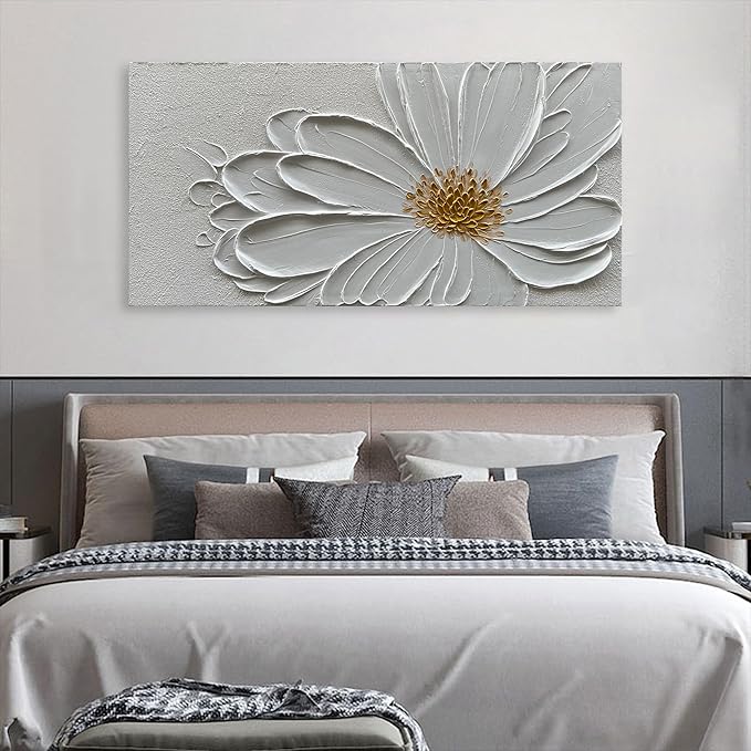 Hand Painted White Flower Texture Art 24x48 inch Modern Abstract Home Wall Decoration Oil Painting