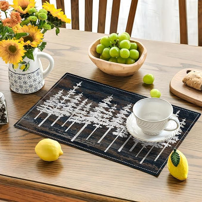 Rustic Tree Placemats Set of 6 Nature Forest Table Mats Washable Place Mats for Home Party Indoor Kitchen Dining Table Decoration 12x18 Inch