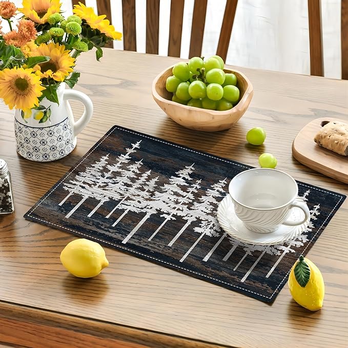 Rustic Tree Placemats Set of 4 Nature Forest Table Mats Washable Place Mats for Home Party Indoor Kitchen Dining Table Decoration 12x18 Inch