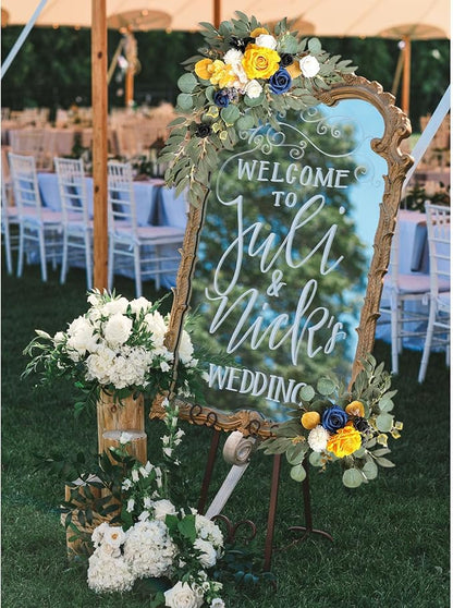Faux Flower Swag Set of 2, Yellow Artificial Flowers Swags for Wedding Arch, Wedding Welcome Signs, Welcome Reception Ceremony Signs Decorations