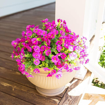 HyeFlora Artificial Flowers for Outdoors Fake Plants, 12 Bundles Faux Fuchsia Morning Glory UV Resistant Look Real Silk Flowers for Outside Planter Front Door Porch Patio Yard Fall Autumn Decoration