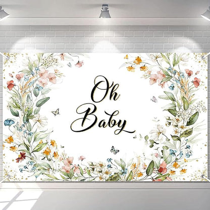Avezano Wildflower Baby Shower Backdrop Wildflower Baby Shower Decorations Greenery Floral New Born Background Spring Oh Baby Birthday Party Banner 70.8 x 43.3 Inch