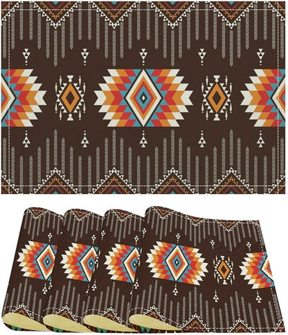 Aztec Tribal Placemats Set of 4 Retro Boho Western Native American Art Printed Dining Table Mats for Restaurant Home Kitchen Holiday Decor 12x18in