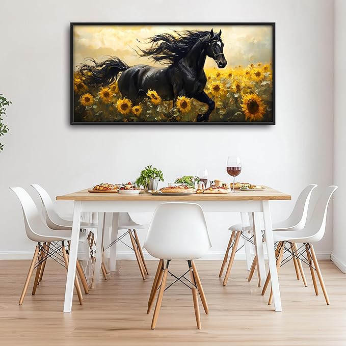 Horse Sunflower Large Decor Wall Art Framed Pictures for Living Room, Animal Oversized Canvas Print Painting Modern Extra Large Framed Artwork for Bedroom Office Home Decor 60"x30"