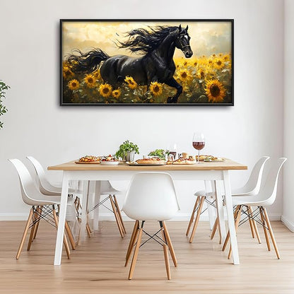 Horse Sunflower Large Decor Wall Art Framed Pictures for Living Room, Animal Oversized Canvas Print Painting Modern Extra Large Framed Artwork for Bedroom Office Home Decor 60"x30"