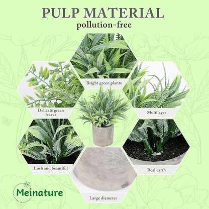 2 Pack Mini Potted Fake Plant, Artificial Plants Indoor, Artificial Frost-Hung,Eco-Friendly Gray Pot, No Need for Maintenance，Ideal Decor for Home and Office (2, Spring Grass + Wild Fern)