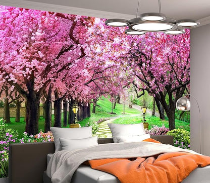 Cliouar-Pink Cherry Tree Flower Wall Mural Wallpaper Peel and Stick 137" x 102"