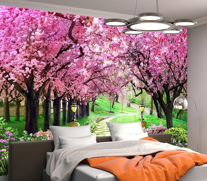 Cliouar-Pink Cherry Tree Flower Wall Mural Wallpaper Peel and Stick 160" x 114"