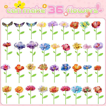 Nicella DIY Fabric Flower Bouquet Toy Accessories – Creative Flower Market & Arts & Crafts Add-On Kits for Kids (Makes 33 Flowers & 3 Butterflies, 36 Pieces Total)