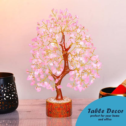 Rose Quartz Feng Shui Crystal Tree - Pink Spiritual Decor - Gemstone Bonsai Tree - Positive Energy Pink Desk Accessory