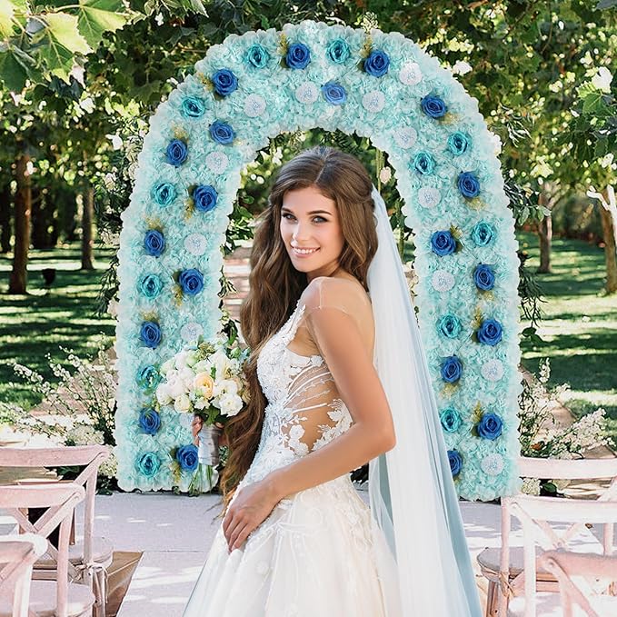 3D Flower Wall Backdrop - 12Pcs Artificial Flower Wall Panel 15 * 15inch Decoration Blue Roses Wall for Home Party Wedding Anniversary Birthday