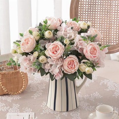 4 Bunches Artificial Flowers Pink Peonies for Decoration Silk Flowers Fake Roses Arrangements Plastic Table Centerpiece Faux Flores for Home Vase Living Room Decor