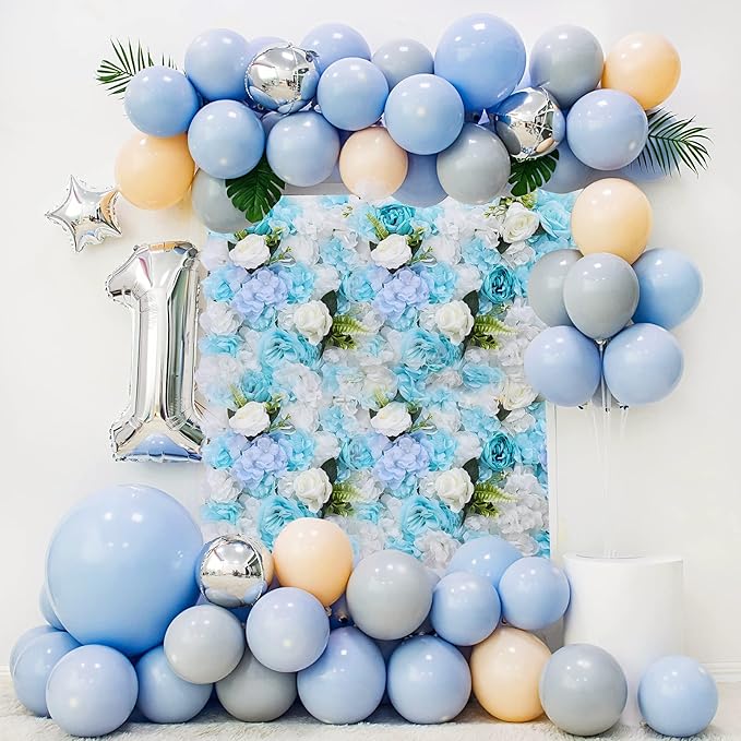 Flower Wall Panel Floral Backdrop,6Pack Faux Flower Panel,Blue and White Flower Wall Decor,Artificial Flower Backdrop Faux Flower Panel for Wedding