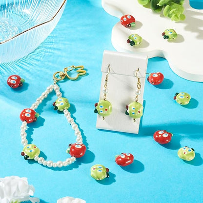 Beadthoven 10pcs Apples Porcelain Beads Red Green Fruits Handmade Ceramic Beads Cute Apples Cartoon Printed Cute Craft Spacers for DIY Jewelry Making Bracelets Necklace Beading Supplies