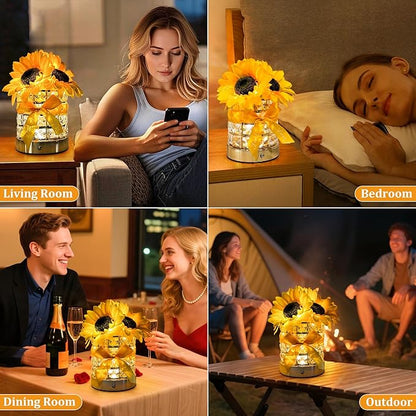 Sunflower Gifts for Women, Rechargeable Touch Table Lamp, 3 Color Infinitely Dimming Sunflowers Night Light, Flower Lamp for Bedroom Bar Home Decor, Christmas Birthday Gifts for Women Mom (Sunflower)