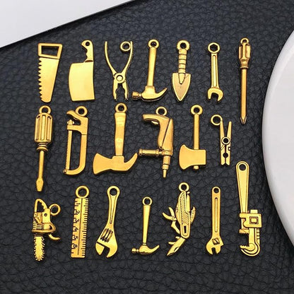 60pcs Antique Gold Tools Bracelet Charms for Jewelry Making Sets DIY Necklace Bracelet Keychain Crafting Charms Kit Craft Supplies (SN900)