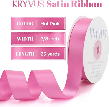 Hot Pink Satin Ribbon, Double Faced 7/8 Inch X 25 Yards Hot Pink Ribbon, Premium Satin Ribbon for Gift Wrapping, Crafts, Hair Bow Making, Sewing, Flower Bouquet, Wedding Party Decor