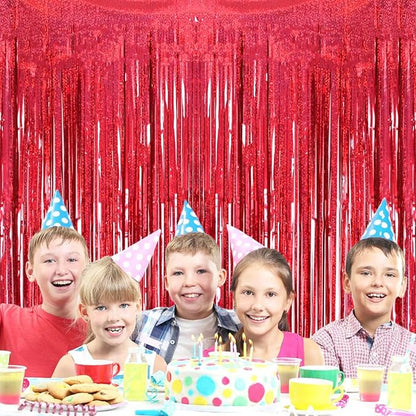 2 Pack 3.2ft x 8.2ft Red Foil Fringe Curtain, Glitter Metallic Tinsel Foil Fringe Curtains Photo Booth Backdrop Tinsel Door Curtains for Wedding Bridal Shower Bachelorette Christmas Party Decorations