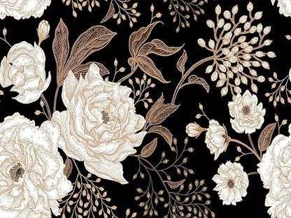 Wall Mural Peonies and Roses Floral Vintage Wallpaper Seamless Gold White Flowers Wall Coverings for Living Room Bedroom Kids Room（Not Peel and Stick）