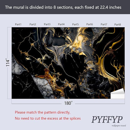 PYFFYP- Abstract Black and Gold Marble Wallpaper murals for Bathroom(Not Peel and Stick)