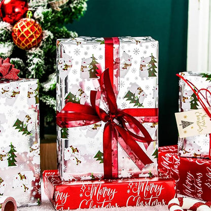 MAYPLUSS Christmas Wrapping Paper Roll - 17 Inch X 33 Feet - Silver Gift Wrapping Paper Christmas Tree Polar Bear Snowflake Reversible Red for Holiday Party New Year Kids