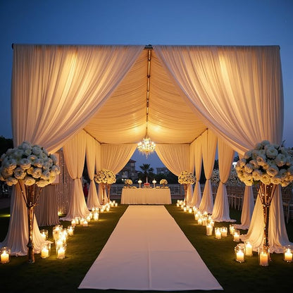 PartyVillage 50ft×15ft White Backdrop Curtain for Wedding Parties, 10 Panels Wrinkle Free 15 FT Long Polyester Photo Backdrop Drapes Back Drop Cloth for Birthday Photography Background