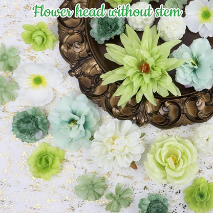 56pcs Faux Flower Heads for Crafts Artificial Green Real Looking Fake Rose Peony Hydrangea Flowers for Craft Garland Wedding Party DIY Home Decoration