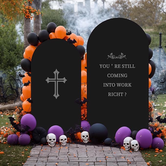 Halloween Arch Backdrop Covers - 6.6FT, 5FT Black Spandex Fitted Wedding Arch Stand Covers Round Top Chiara Stretchy Arch Backdrop Cover for Wedding Birthday Party Decoration